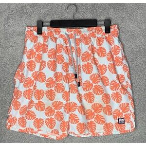 TOM & TEDDY Mens Board Shorts Swim Trunks Large All Over Leaf Print
